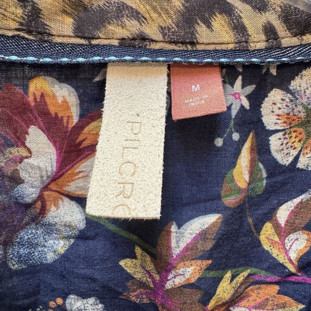 Anthropologie Pilcro Ladder Lace Tunic Blouse Boho Floral Artistic Medium Blue - Picture 5 of 9